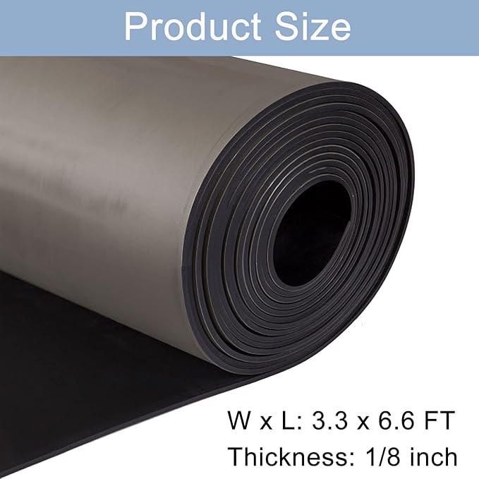 Nisorpa Neoprene Rubber Sheet Rolls, 3.3x6.6 ft 1/8'' Thick Solid Rubber Sheet Silicone Roll Insulated Roll Heatproof Oil Resistance for DIY Gasket/Material Sealing/Garage Floor Mat