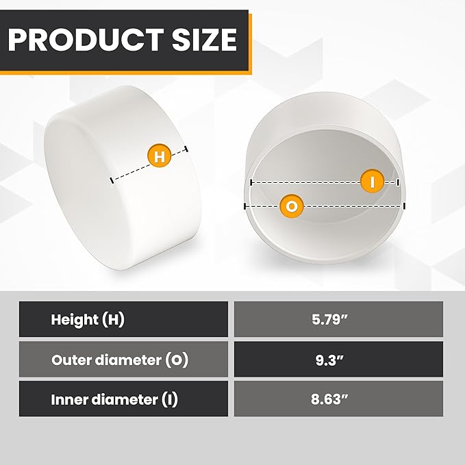 8" PVC Pipe End Cap (Fits 9.3" OD), 1 Pack Heavy Duty Slip-On Cap Fitting for Schedule 40 Pipe