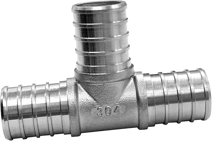 3/4 Inch Stainless Steel PEX Tee Crimp Fitting for PEX Pipe (Pack of 3)