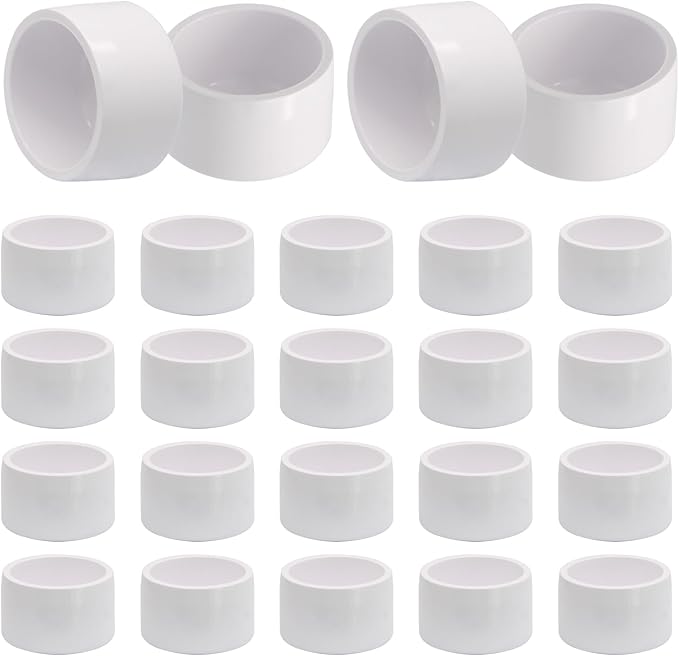 24 Pack 3/4 Inch PVC Cap, SCH40 PVC Pipe End Cap Fitting Furniture Grade PVC Pipe End Cap Plug Adapter, White PVC Pipe Plug Socket Fittings for Build PVC Furniture DIY Garden Shelf