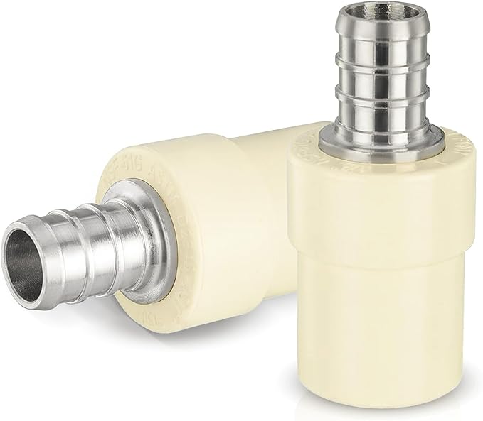 50-Pack HeSun 1/2-Inch CPVC Transition Coupling, 1/2" PEX x 1/2" CPVC Brass Crimp Pex Fittings, ASTM F1807(PEX1807340-50)