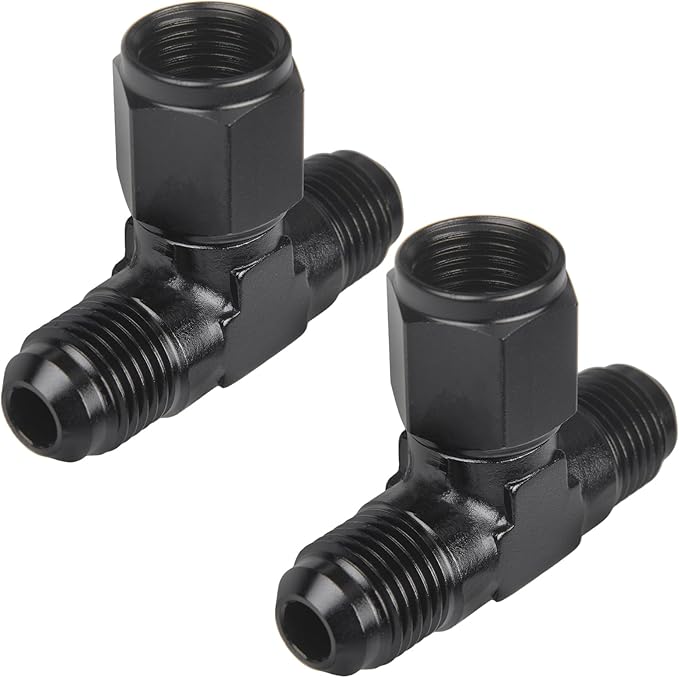 6AN Male Tee Fitting Adapter with AN6 Female Swivel on Side Aluminum 2Pcs