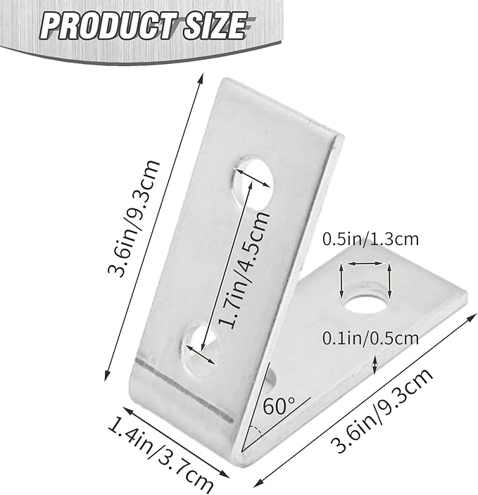 EATAKWARD 4 PCS Inside Angle Bracket for 1/2" Bolt in 3.6" Strut Channel, Corner Brace Framing Connector, Thickness 4.75mm (4 Holes 60 Degree)