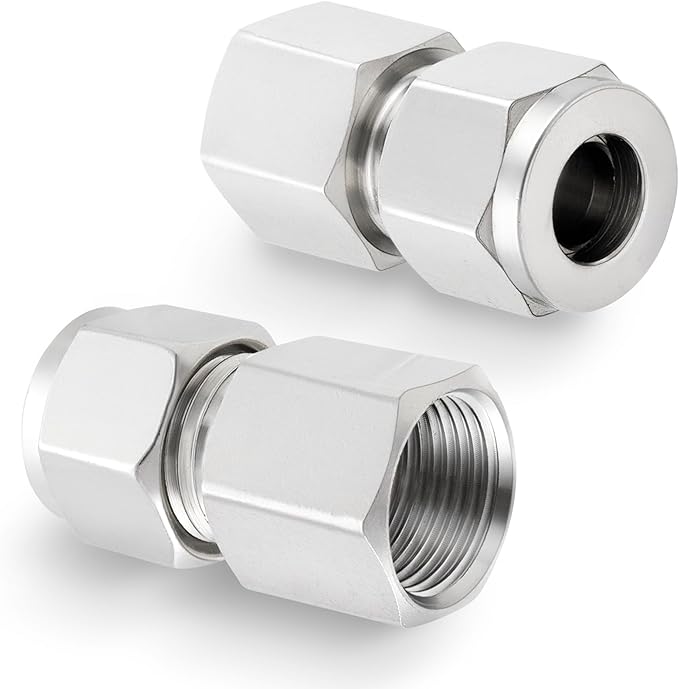 Yoebor Stainless Steel 304 Compression Tube Fitting Coupler with Double Ferrules OD x NPT Female Adapter,Pack of 2 (Pack of 2, 3/8" OD x 1/2" Fnpt)