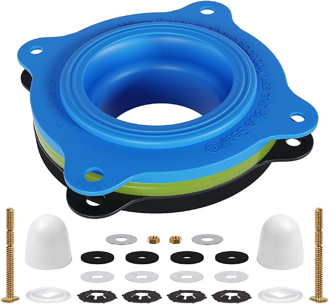 Elastic Wax Ring Kit for Toilet Installation - Reusable Toilet Seal Ring with Blue Seal, EVA Spacer, Full Hardware - Fits 3"/4" Drain & Floor Flange Repair