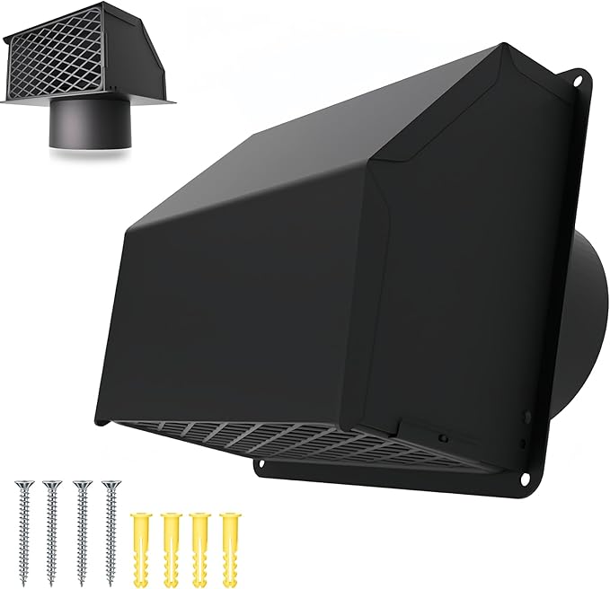 4 Inch Dryer Vent Cover Outside, Exterior Dryer Vent Cover with Detachable Front Cover, Outdoor Dryer Vent Cover with Cushioned Non-Return Flap, High Quality Steel Air Wall Vent for House