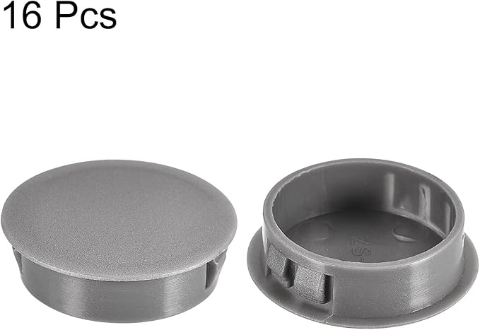 uxcell 1-3/8" Plastic Hole Plugs, 16Pcs Flush Type Panel Round Snap in Fastener Knockout Locking Plugs for Furniture Insert End Caps Panels, Gray