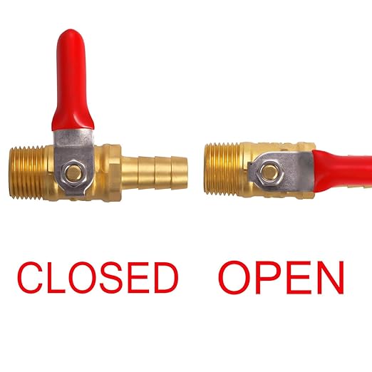 2 PCS Brass Water Mini Ball Valve Shut Off Switch, 1/4" NPT Male Thread x 3/8 INCH Hose Barb Pipe Tubing Fitting Coupler, 180 Degree Operation Handle