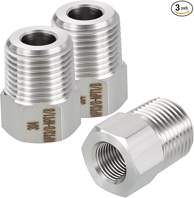 3 Pack 304 Stainless Steel Male to FeMale Adapter, 3/8" Male NPT x 1/8" FeMale NPT Hex Bushing Reducer for Industrial, Automotive, Fluid Transfer, Home Gardening, Water Treatment