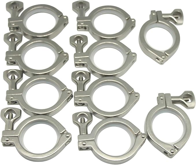 QiiMii Single Pin Heavy Duty 10 Pcs Tri Clamps with Wing Nut Ferrule TC 2 Inch Stainless Steel 304 Sanitary Fittings with Silicone Gasket