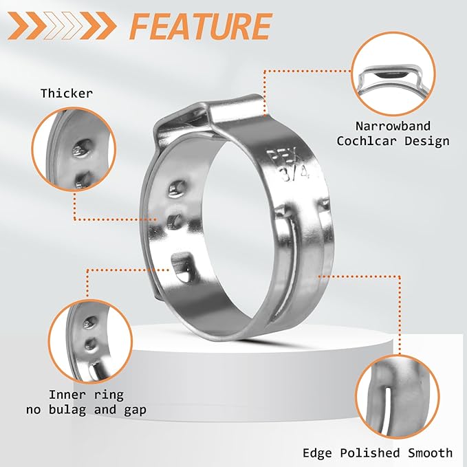 130PCS Stainless Steel Single Ear Hose Clamps 3/4 Inch PEX Cinch Clamps for Pex Tubing Pipes Fitting Connections(3/4)