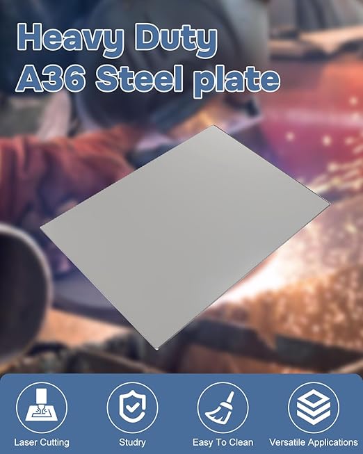 2 Pcs Hot Rolled Steel Plate, 1/8 Metal Sheet A36 Steel Sheet, 8'' x 10'' Steel Sheet Metal for Structural Support and Industrial Use