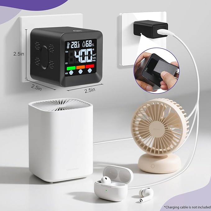Plug-in 4-in-1 Gas & CO Detector with Temp/Humidity - Natural Gas, Propane & Methane Detector for Home, RV & Apartments (1, Black-Bleep Edition)