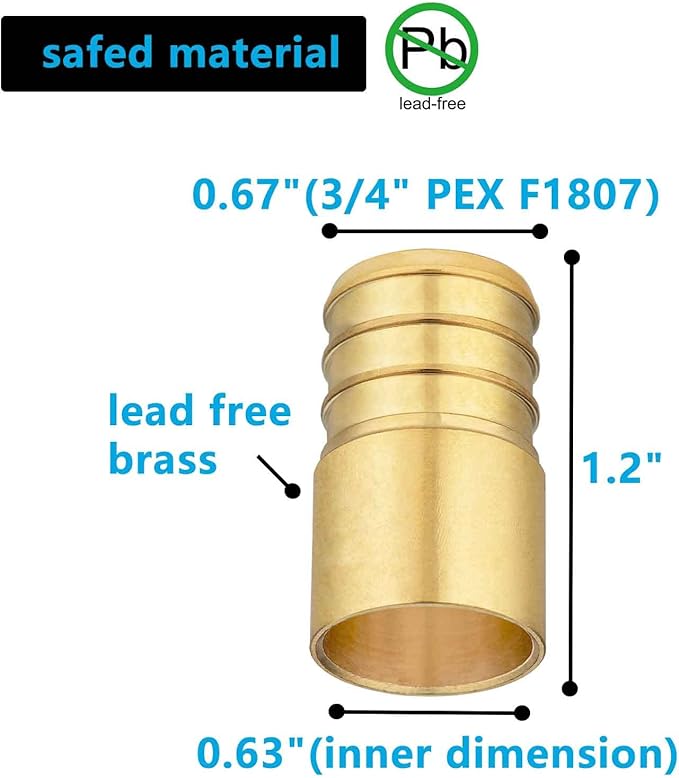 (10 Pack) Lidertik Copper to Pex Fittings, 3/4" Pex F1807 x 1/2" Female Sweat Adapter Brass