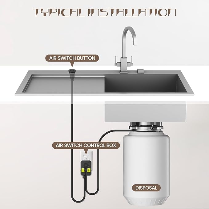 Garbage Disposal Air Switch Kit Sink Top Waste Disposal Stainless Steel Black On/Off Air Button Food and Waste Disposals Part by Etoolcity, UL Listed