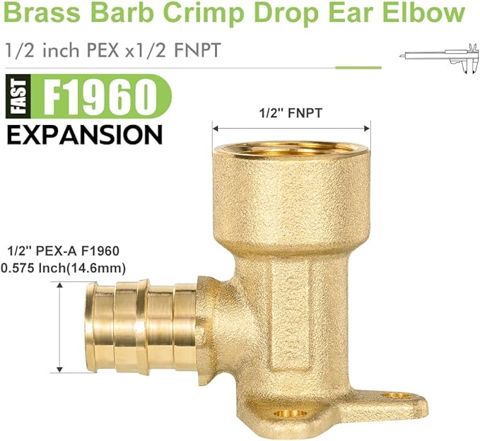 12 Pack Orianse 1/2" Brass Cold Expansion Drop Ear Elbow,1/2" PEX-A x 1/2" NPT Female Threaded Pex-A Fittings for For Pex Pipe connection, NSF/ANSI 61 NSF 372 Certificate, ASTM F1960 Certified