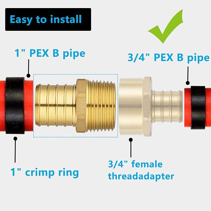 (10 Pack) Lidertik PEX Fittings Male NPT Adapter, 1" PEX F1807 to 3/4" NPT Male Threaded Adapter Brass