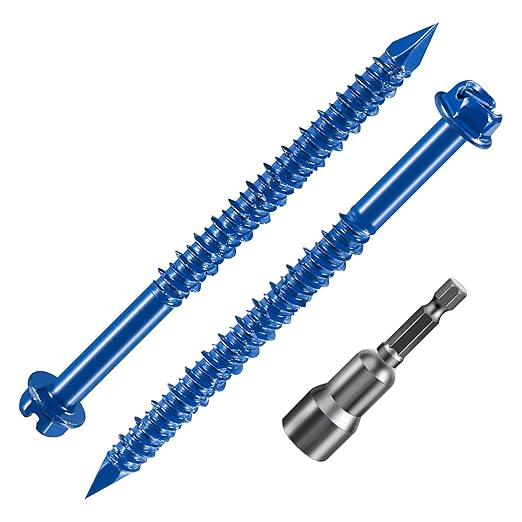 (30 PCS) 1/4 "* 3-1/4" Slotted Hexagonal Head Concrete Screw Anchor Blue Hexagonal Head, Used for anchoring Masonry, Blocks or Brick Plaster