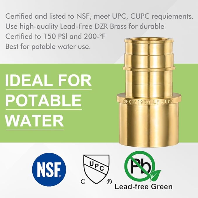 2 Pack Brass Expansion Female Sweat Adapter,1" Pex A Expansion x 1" Sweat Brass Expansion Fitting ONLY Full Flow For Pex-A Tubing Connection, NSF/ANSI 61 NSF 372 Certificate