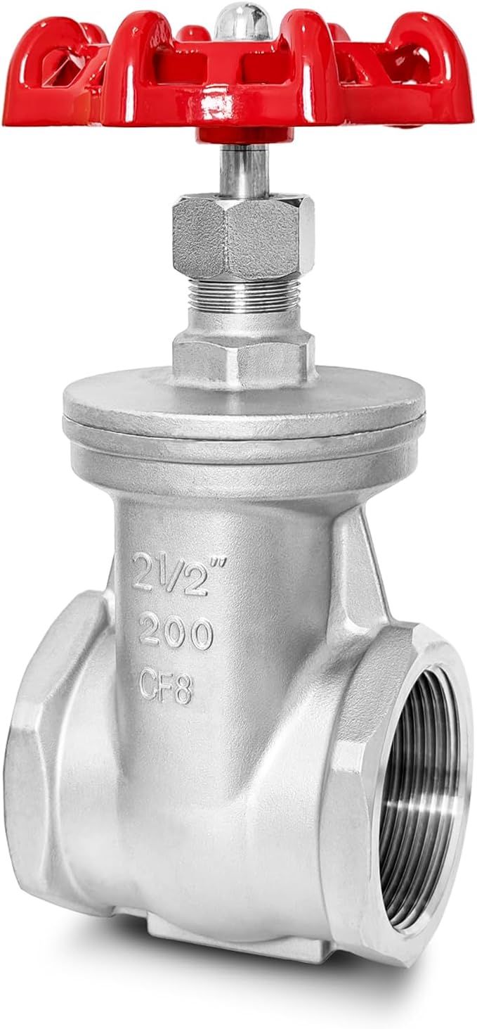 2-1/2" NPT Stainless Steel Gate Valve, Heavy Duty Female x Female Thread Manual Rotary Sluice Valve with Wheel Handle for Water, Oil, Gas, Industrial Plumbing, and HVAC Systems (2-1/2", DN65)
