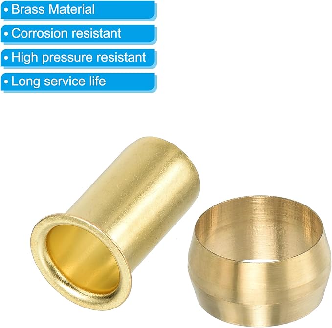 PATIKIL 1/2" Tube ID Compression Assortment Kit, 25 Set Brass Compression Sleeve Ferrule & Insert for Water Oil Air Pipe