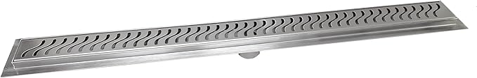 SereneDrains 304 Stainless Steel Brushed Nickel Linear Shower Drain Kit Ocean Wave Linear Shower Drains for Tile Floor Long Hair Catcher Strainer Grate Cover Bathroom (24 Inch)