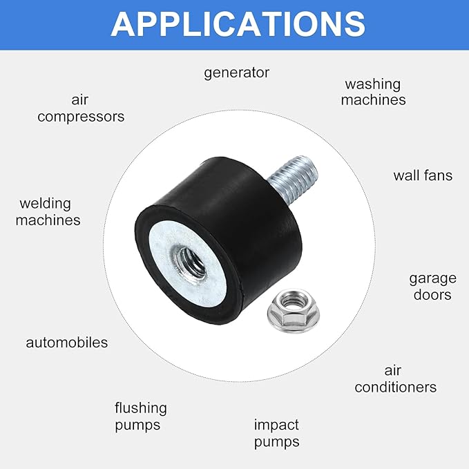 uxcell M4 Rubber Mounts, 2Pcs 15x10mm(DxH) Rubber Cylindrical Anti Vibration Isolator Shock Absorber with Lock Nut for Car Bobbin Generator Air Compressors