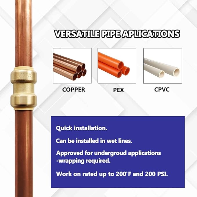 HQMPC 1" Pex fitting Straight Coupling Push Fit PEX Fittings, Push-to-Connect Copper, CPVC, No Pb Brass Plumbing Fittings (2, 1 Inch(1"))