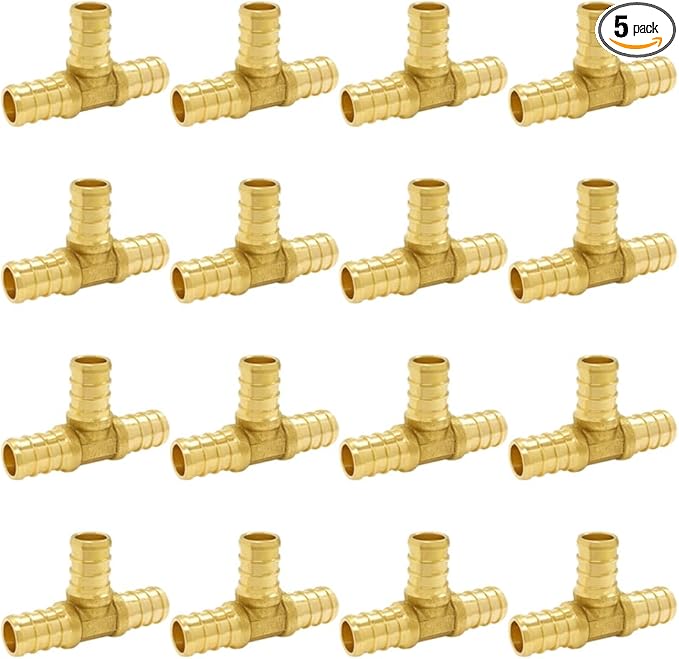 Hooshing 5PCS 1/2 Inch PEX Tee Fitting Soild Brass Barb Crimp Fittings For PEX Pipe Hose