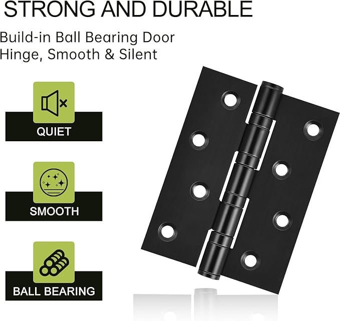 3-Pack Black Door Hinges, 4 Inch Heavy Duty Stainless Steel Hinge for Interior Exterior Doors, Max Loading 150LB, Matte Black Ball Bearing Hinges with Screws, Smooth and Quiet