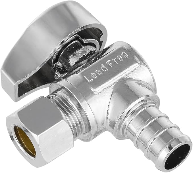 Pro 15-Pack EFIELD 1/4 Turn Angle Stop Valve 3/8" OD Compression x 1/2" Pex Crimp, Chrome Plated LF Brass, Heavy Duty,(VALVE375)