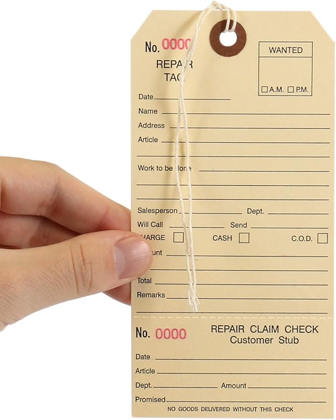 SmartSign Pack of 500 Sequentially Numbered Repair Tags with Attached String | 3.125" x 6.25" Manila Cardstock
