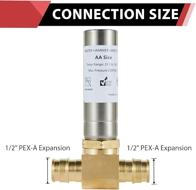 2-Pack EFIELD Water Hammer Arrestor MH-211 Pex-A Expansion Connection 1/2-inch Tee, Stainless Steel, ASTM F1960,(HAMMER009-2PCS)