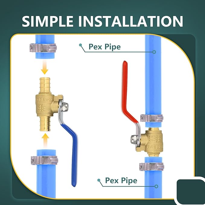 10 Pack Ball Valves, 1/2" Pex Crimp Shut Off Valve, Brass Full Port Pex B Shut Off Ball Valve for Hot and Cold Water, NSF/ANSI 61 Certified