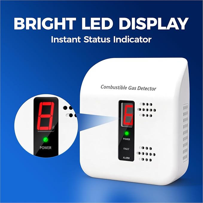 Gas Leak Detector for Natural Gas, Propane, Methane, Butane & LPG – Plug-in Digital Alarm with Real-Time Concentration Display – Ideal for Kitchen, Home, Apartment & RV Safety