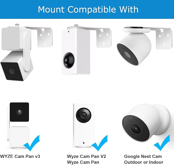 2Pack Adhesive Metal Wall Mount Bracket, Compatible with Wyze Cam Pan V3/V2, Google Nest Cam, Eufy Security Solo Indoor Cam E220/P24, Blink Mini Pan Tilt Cam, No Drilling VHB Stick On or Screw Install