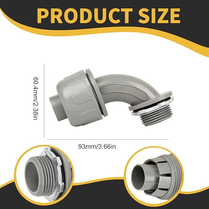 Conduit Connectors, 3/4 Inch Liquid Tight Connector NPT Non-Metallic for PVC Electrical Flexible Conduit Fittings, 90 Degree, UL Listed for Home Outdoor Tubes Tools, Grey (16-Pack)