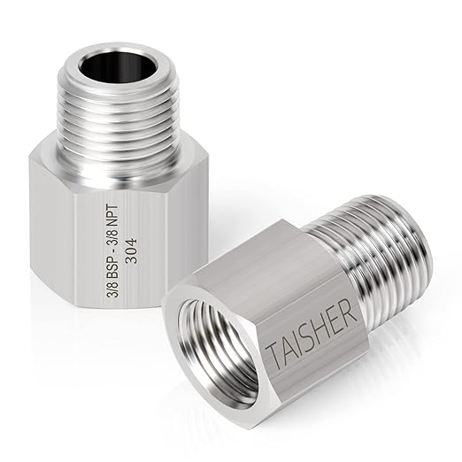 TAISHER 2PCS Forging of 304 Stainless Steel Fitting, Reducer Adapter, 3/8" NPT Male x 3/8" G Thread (BSP) Female