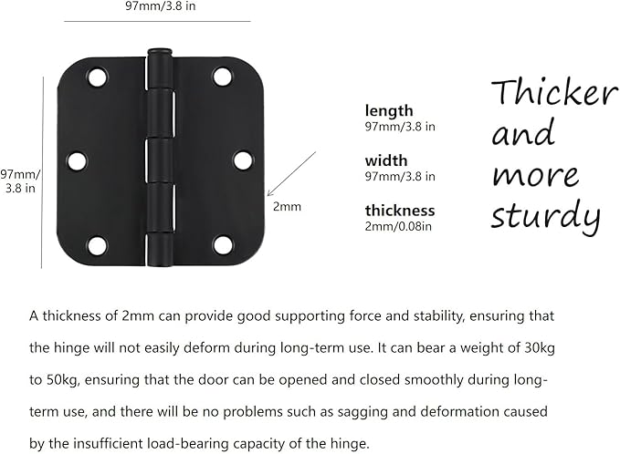3-Pack Heavy Duty Door Hinges with Superior Load-Bearing Capacity, Rounded Corners,Equipped with Screws.4 inch X 4 inch Black.