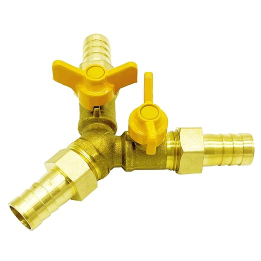 Brass 3 Way Shut-Off Valve, 5/16" Hose Barb 2 Switch Y Shaped Ball Valve Water/Fuel/Air