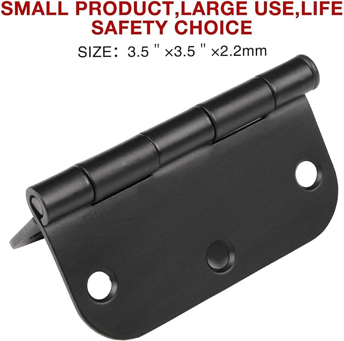 42 Pack Matte Black Door Hinges 3.5 x 3.5 Inch 5/8" Radius, Interior Heavy-Duty Rounded Hinge for Doors Standard Bedroom Office Door Hardware Removable Pin,RV,Garage,Storage Shed,Livestock Facilities
