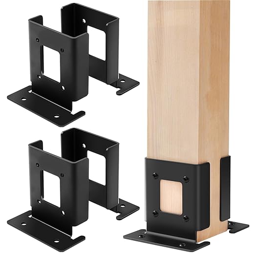4Pcs Adjustable 4x4 Pergola Post Base for Wood Fence, 4x6 Post Anchor Base Brackets for Deck Railing Mailbox