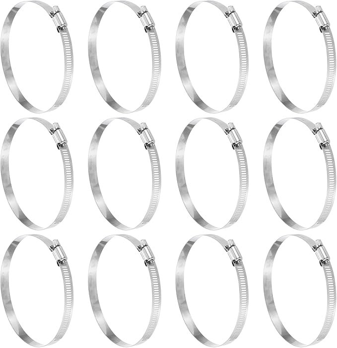 HARFINGTON 12 Pcs Hose Clamp 4-1/8"-5" (105-127mm) 304 Stainless Steel Adjustable Worm Gear Hose Clamp Assortment Kit for Fuel Line Pipe Plumbing Automotive Tube Mechanical