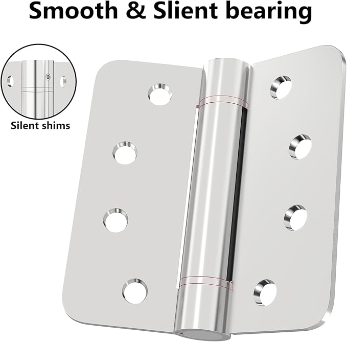 Self-Closing Door Hinges 4-Inch 304 Stainless Steel 2 Pack Spring Hinge Heavy Duty With Rounded 5/8" Radius Corner Adjustable Tension