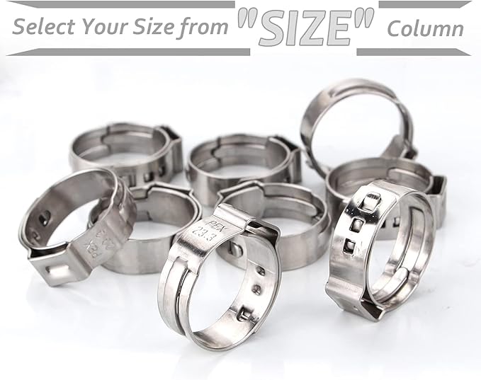 CVS 50 Pack 3/8 Inch PEX Cinch Clamp Rings, Stainless Steel Crimp Rings Pinch Clamps for PEX Tubing Pipe Fitting Connections