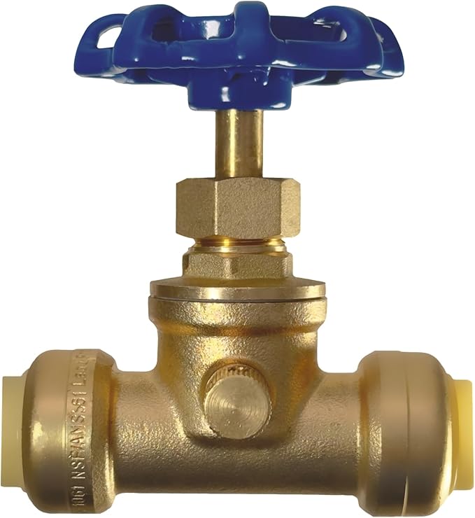 XFITTING 1/2 inch Push Fit Stop Valve with Drain and Vent, Push to Connect Brass Plumbing Fitting, Pex Pipe, Copper, CPVC, PE-RT, HDPE, (2-5-1=2), 2 Pieces