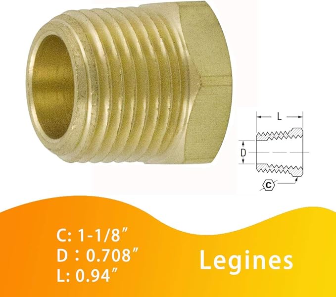 Legines NPT Bushing 3/4" Male x 1/4" Female Reducing Adapter Hex Head Pipe Fitting 1200psi (Pack of 5)