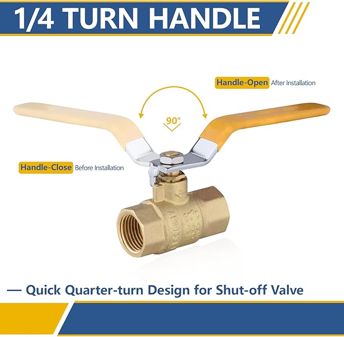 3/4" Heavy Duty Full Port Brass Ball Valve,600 WOG FNPT FIP Threaded Valve for Compressed Air, Water, Plumbing or Oil(2 Pack,Yellow Handle)(VALVE228-2Pack)