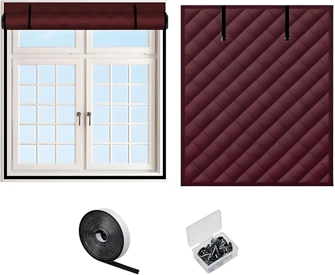 Thermal Window Cover for Wintern, Window Insulation Kit Blackout Oxford Curtain, Thicken Warm Waterproof Attic Insulation Blanket, Draft Blocker in Home RV 38 39 47 57 62 63in(Brown,43x98in)