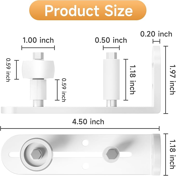 4PCS Sliding Barn Door Floor Guide, Adjustable Rollers Barn Door Hardware, Barn Door Rollers, Flush Flat Bottom Design, Rounded Edge Design (White)